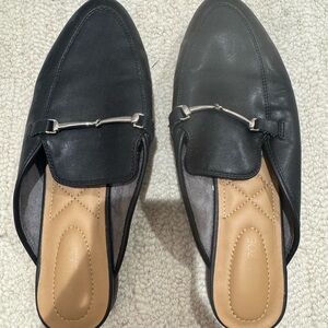 Black Faux Leather Horsebit Loafers – Slip-On Mules – Size 8.5